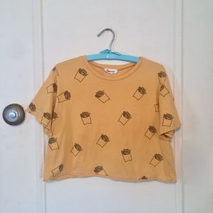 FRENCH Pastry Yellow FRIES Cropped Cotton Top, M